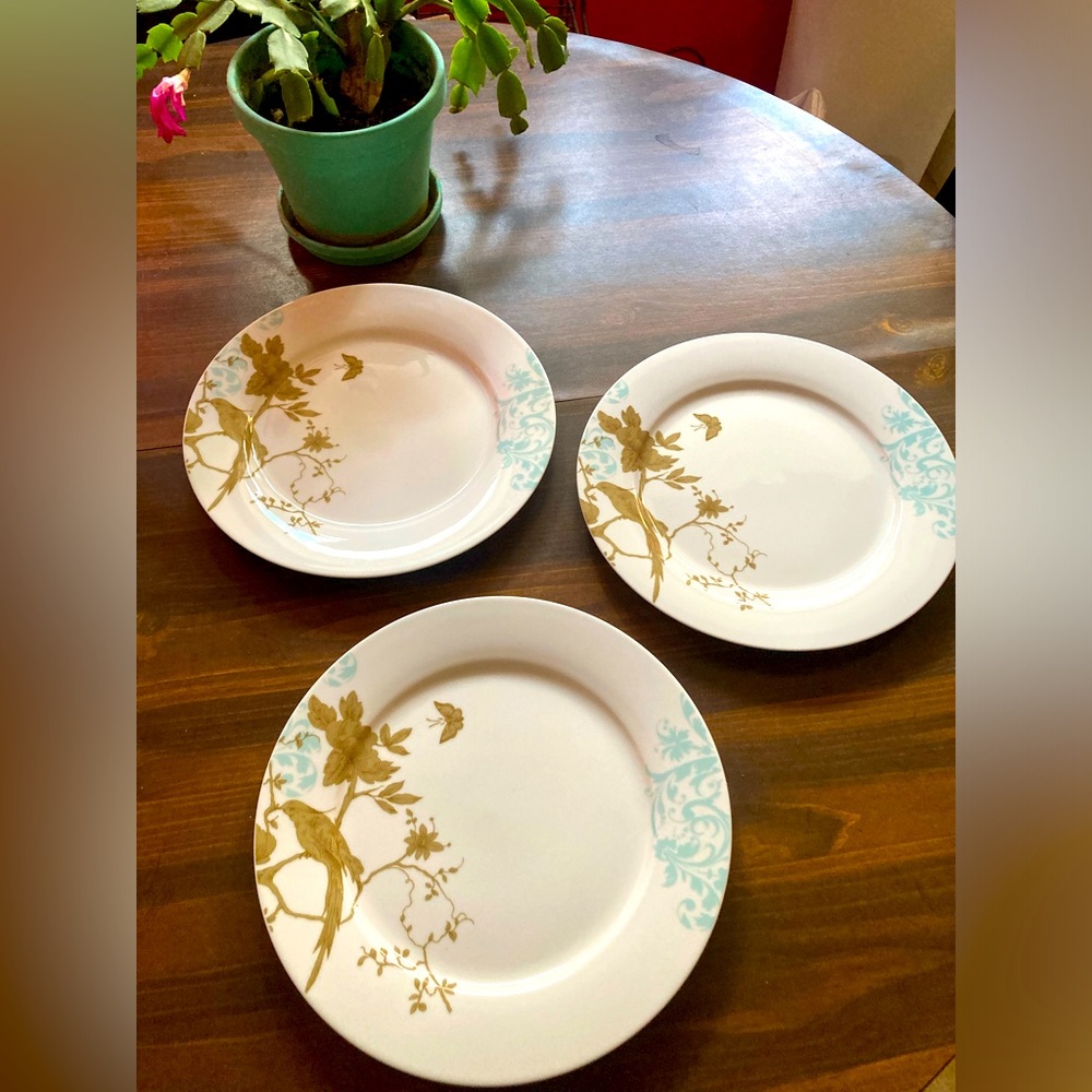 3 Portmeirion Blue Bird dinner plates VGUC